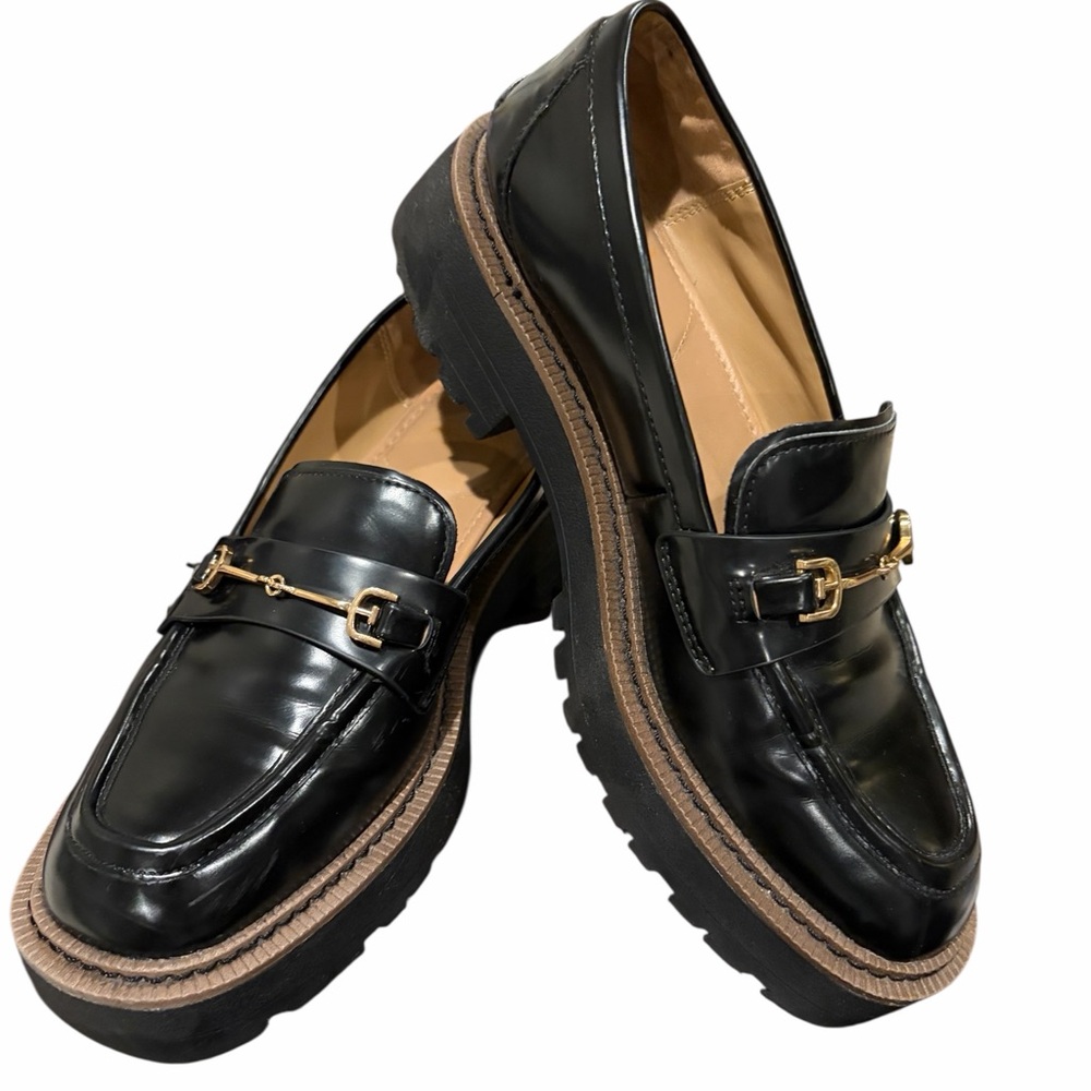Sam Edelman Black Leather Lug Sole Loafers with Gold Hardware *NEEDS NEW SOLES*